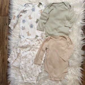 Lot of 4 Carter’s Long Sleeve Neutral Animals Striped Bodysuits Baby Size 6M
